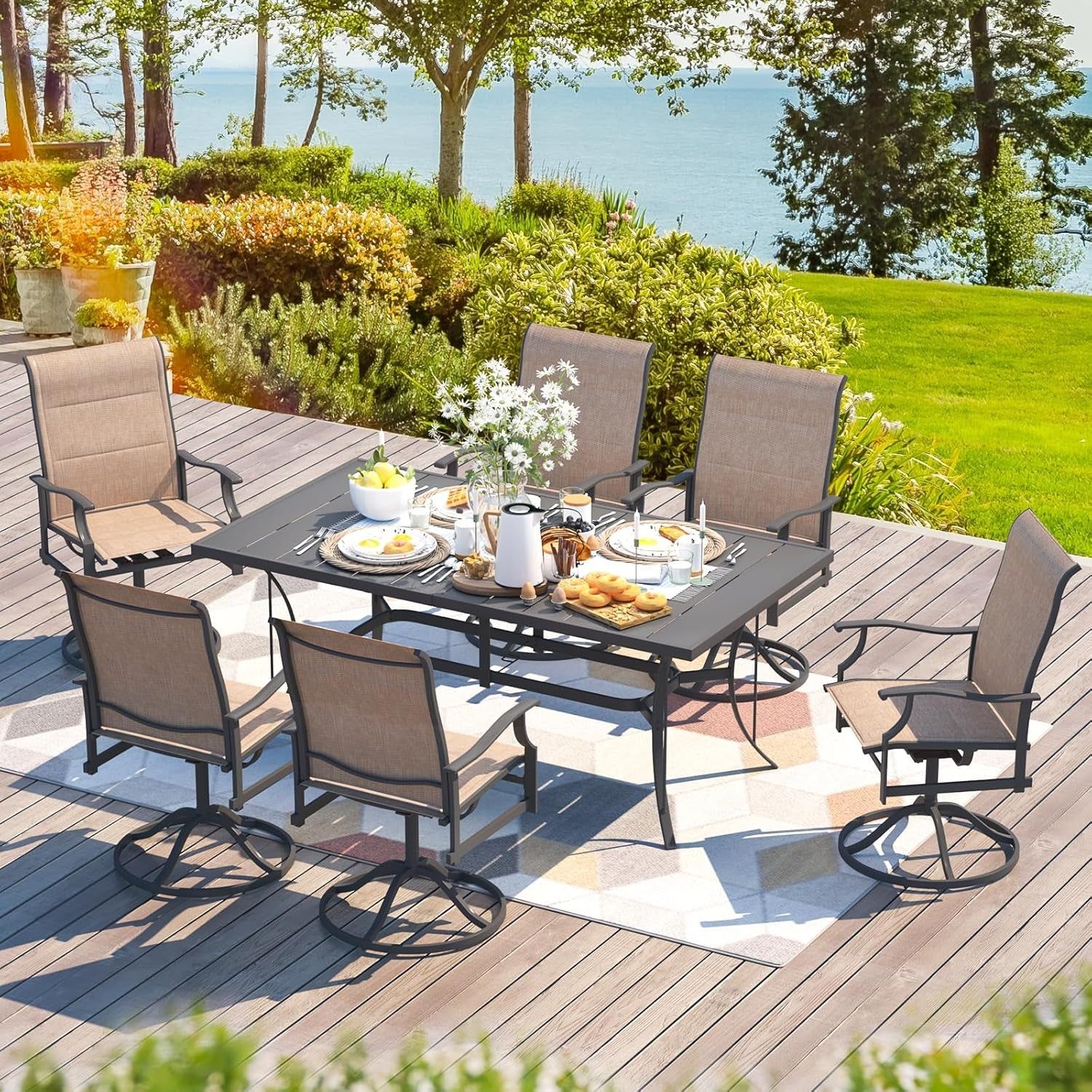 7 Piece Outdoor Patio Dining Set with Swivel Chairs