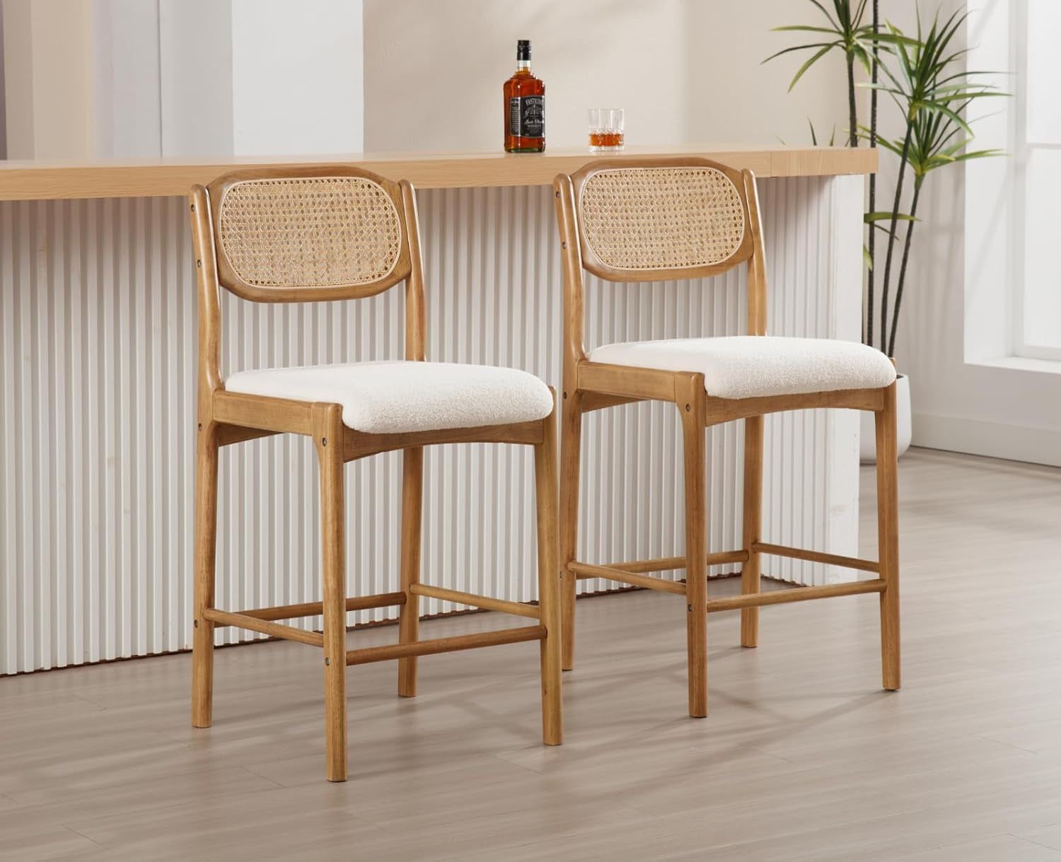 Mid Century Modern Rattan Bar Stools Set of Two