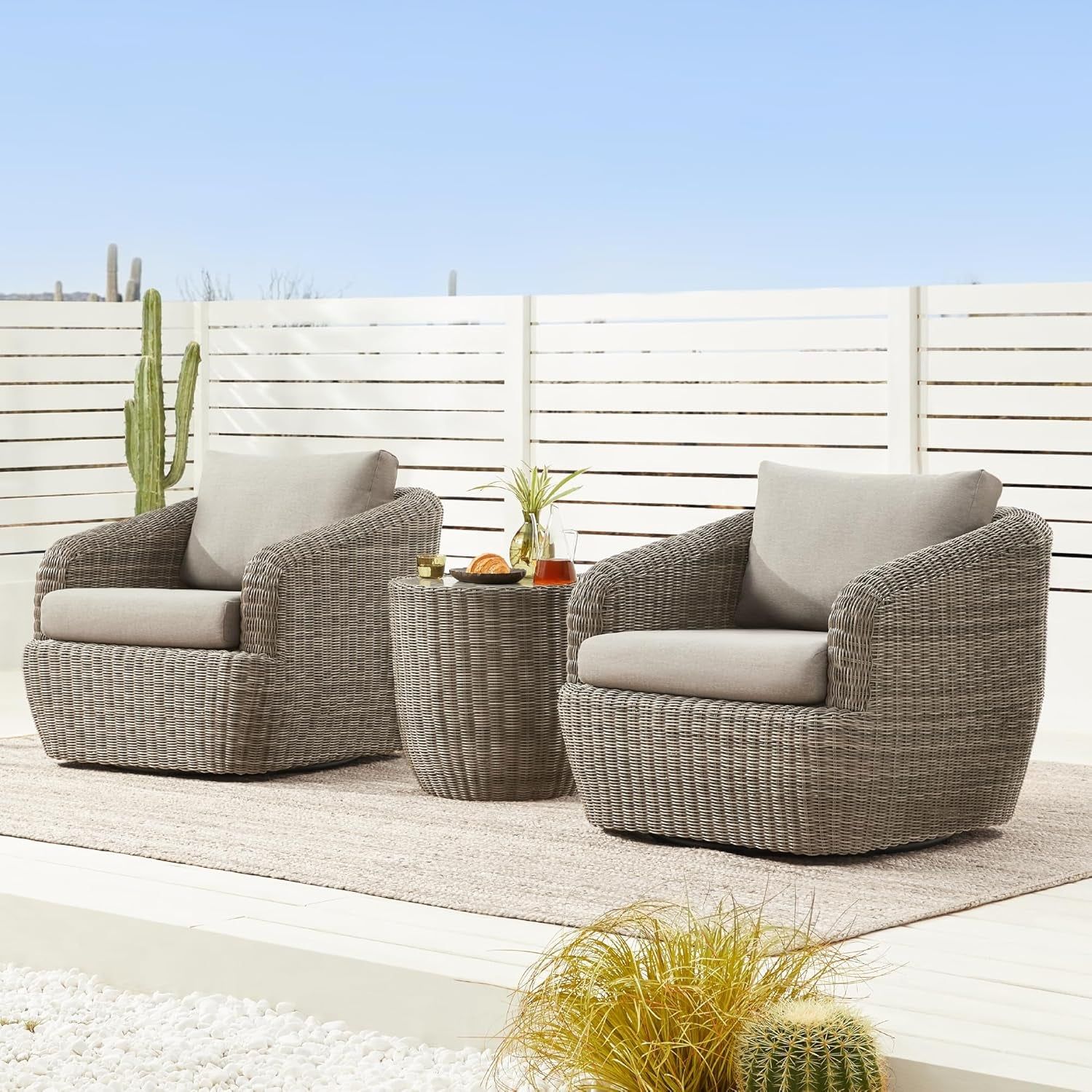 Outdoor Rattan Bistro Set With Comfortable Removable Cushions