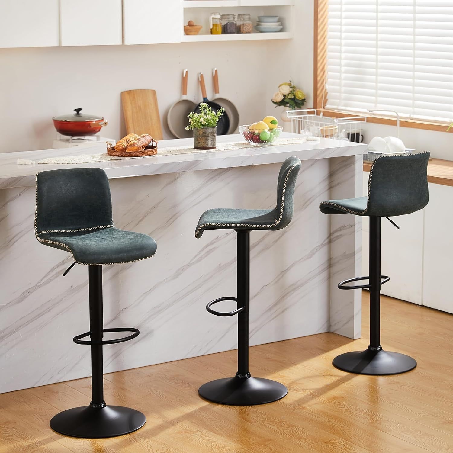 Swivel Adjustable Bar Stools Set of Three Teal