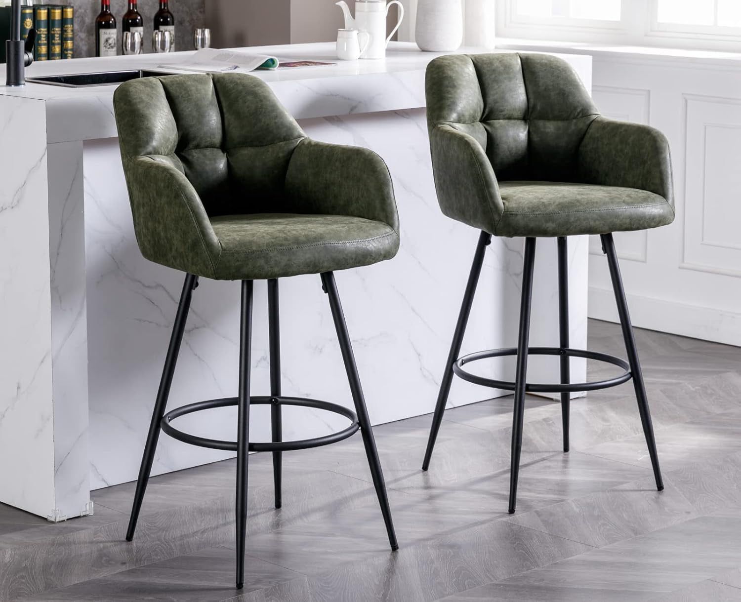 Modern Bar Stools Set of Two with Backrest Arms