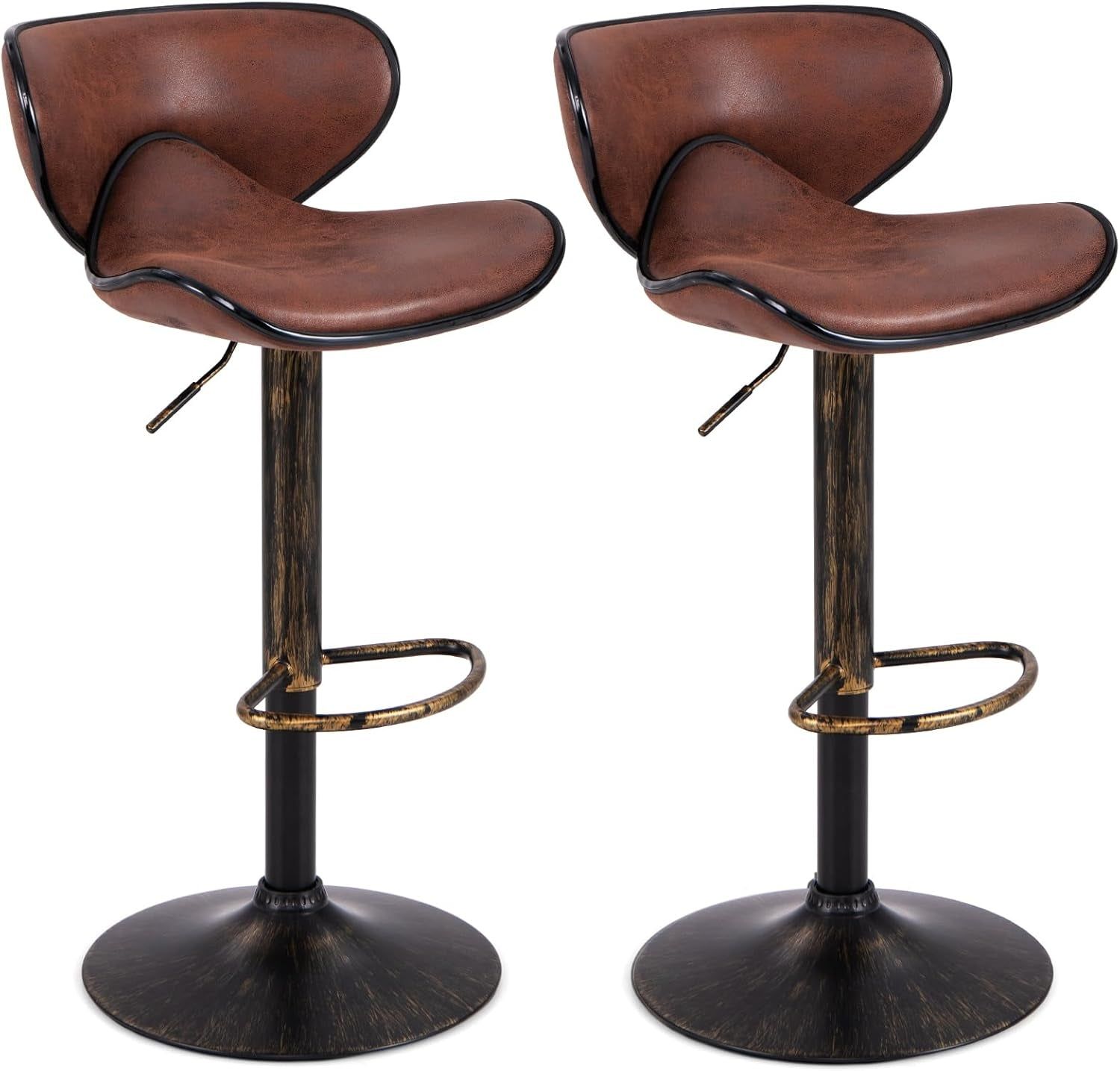 Set of 2 Barstools, Swivel Bar Stool with Backrest, Footrest and Height Adjustable, Counter Barstool for Bar, Kitchen, Dining Room, Living Room and Bistro Pub (Dark Brown, Set of 2)