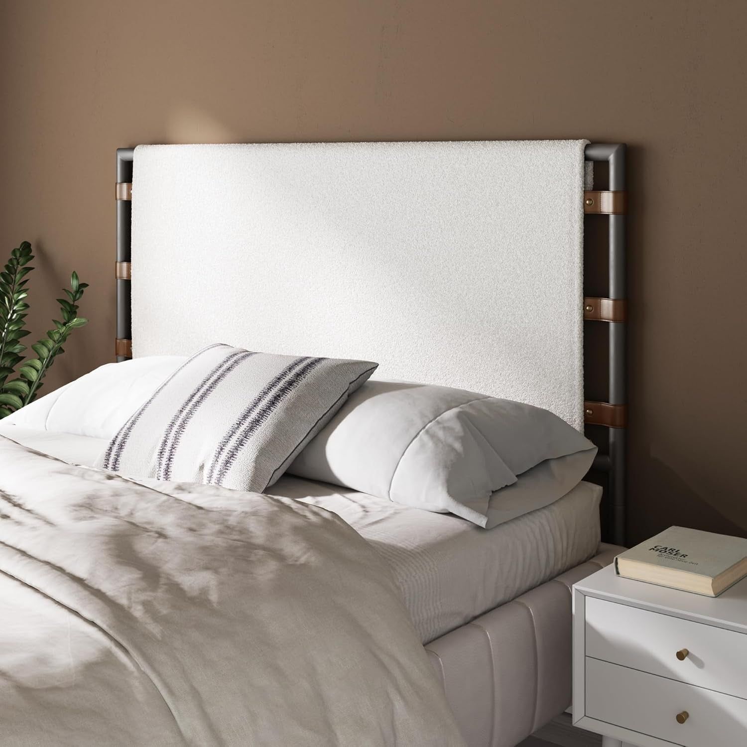 Mid Century Modern Boucle Upholstered Queen Bed Headboard