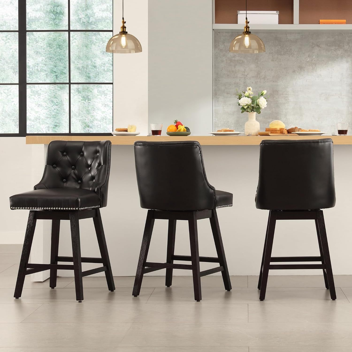 Modern 26 Inch Faux Leather Swivel Bar Stools