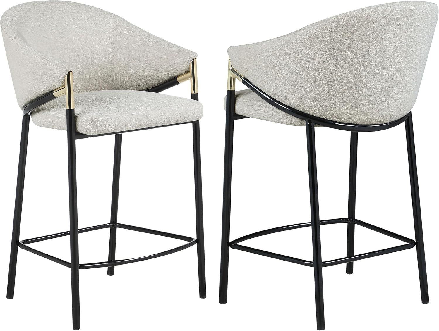 Chadwick Farlow Set of 2 Counter Height Bar Stool Beige Fabric Upholstered Barstool Sturdy Metal Frame with Footrest 183436