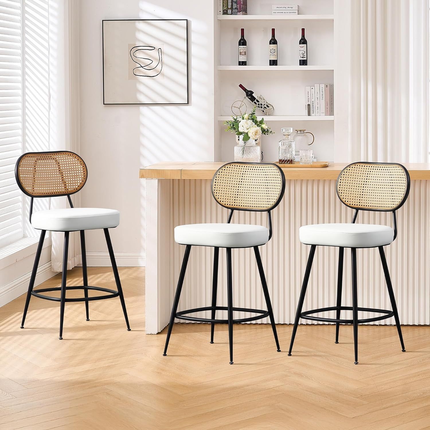 Stylish Rattan Back Bar Stools Set of Three