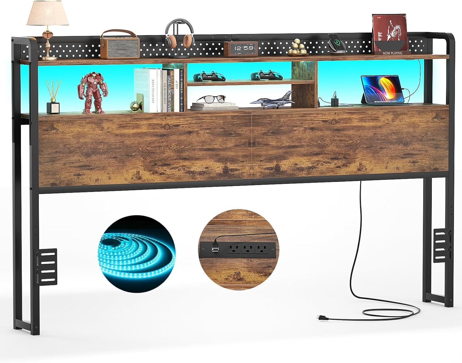 King Size Headboard With Storage USB Ports And Lights