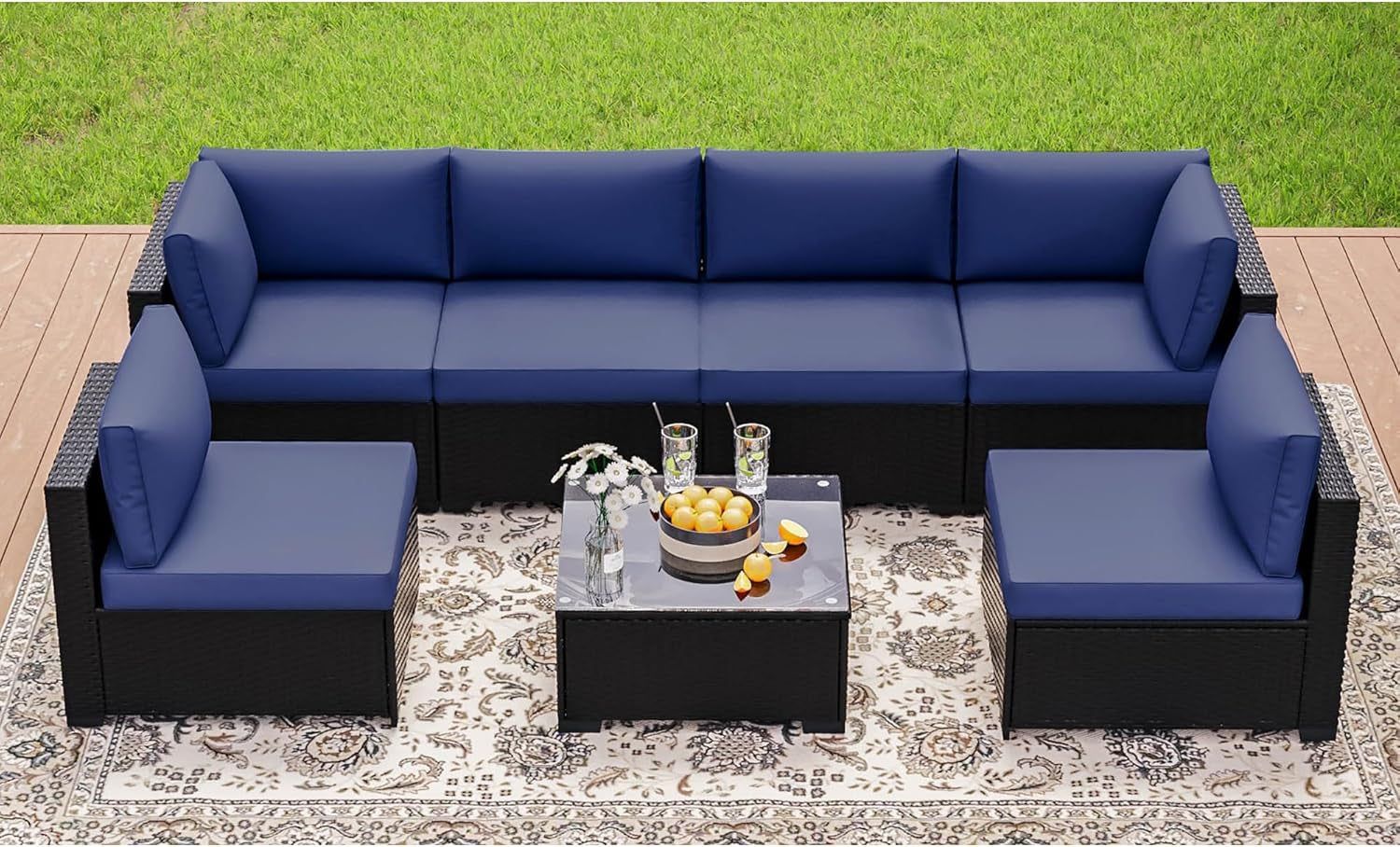 Stylish Seven Piece Outdoor Patio Furniture Set with Cushions