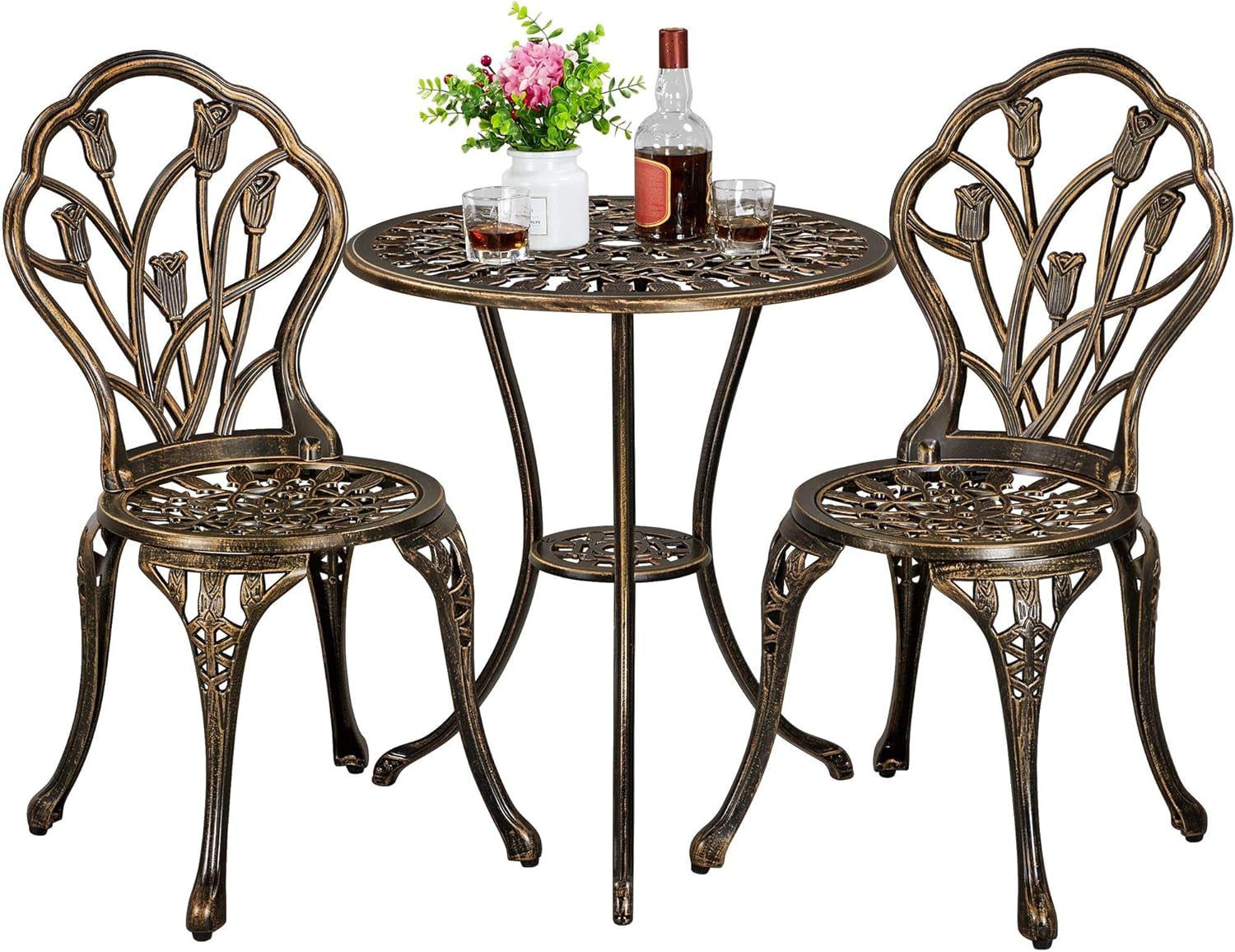 Three Piece Outdoor Bistro Set with Rust Resistant Chairs