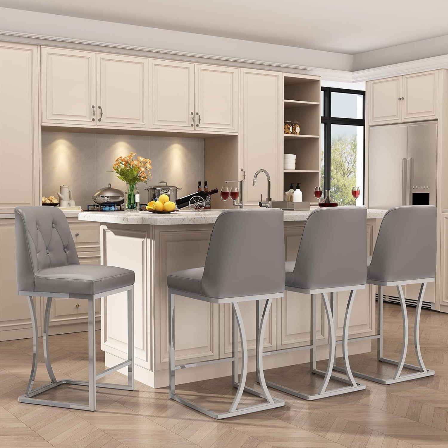 Modern Grey Counter Height Bar Stools Set of Four