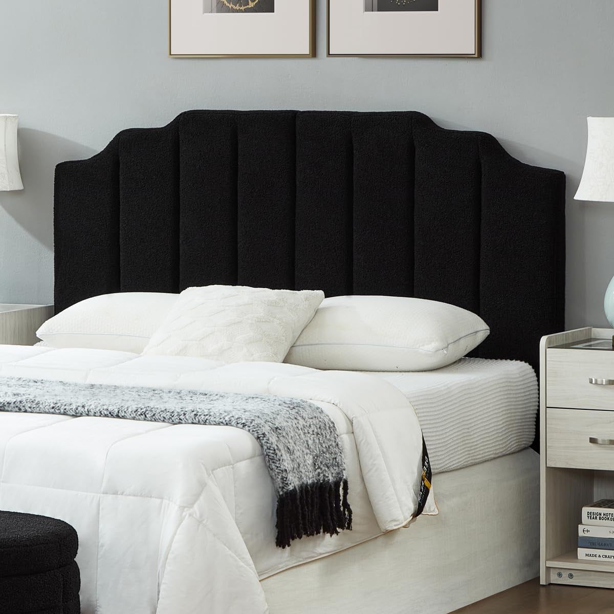 Elegant Black Tufted Queen Headboard with Modern Design