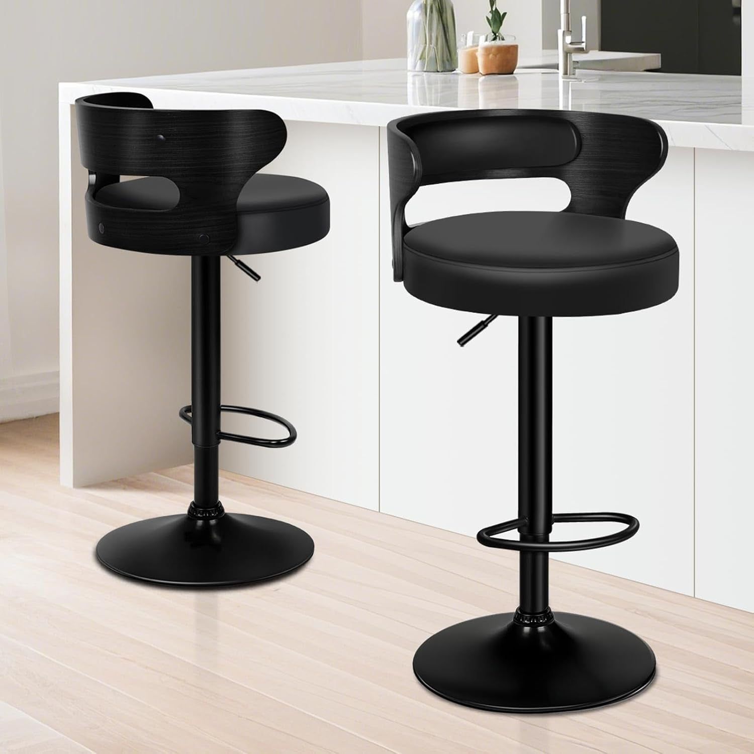 Adjustable Swivel Bar Stools Set of Two Black