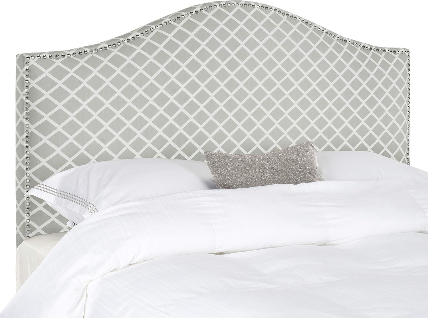 Contemporary Grey Upholstered Headboard With Silver Nailhead