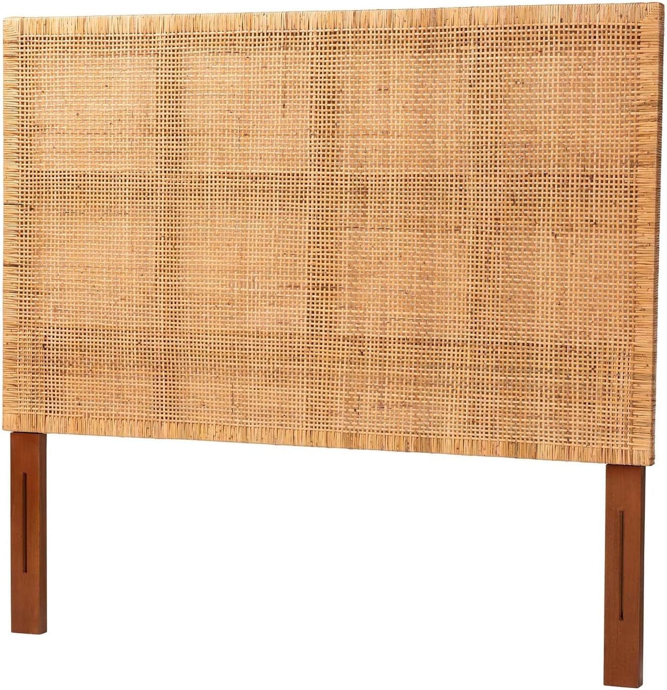 Bohemian Queen Size Rattan Mahogany Wood Headboard