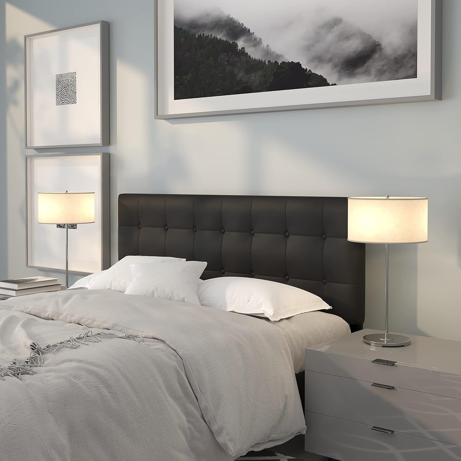 Button Tufted Black Vinyl Queen Size Headboard Upgrade