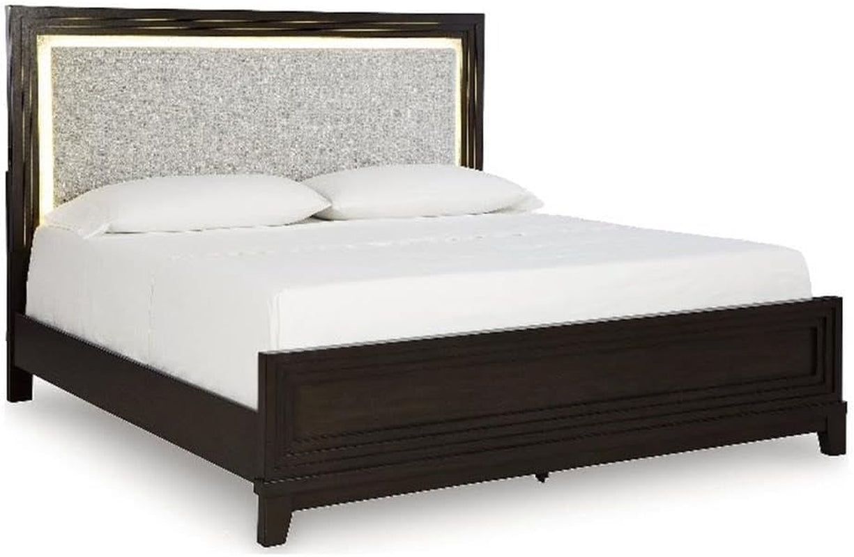 Contemporary Upholstered Headboard with LED Lighting and USB Ports
