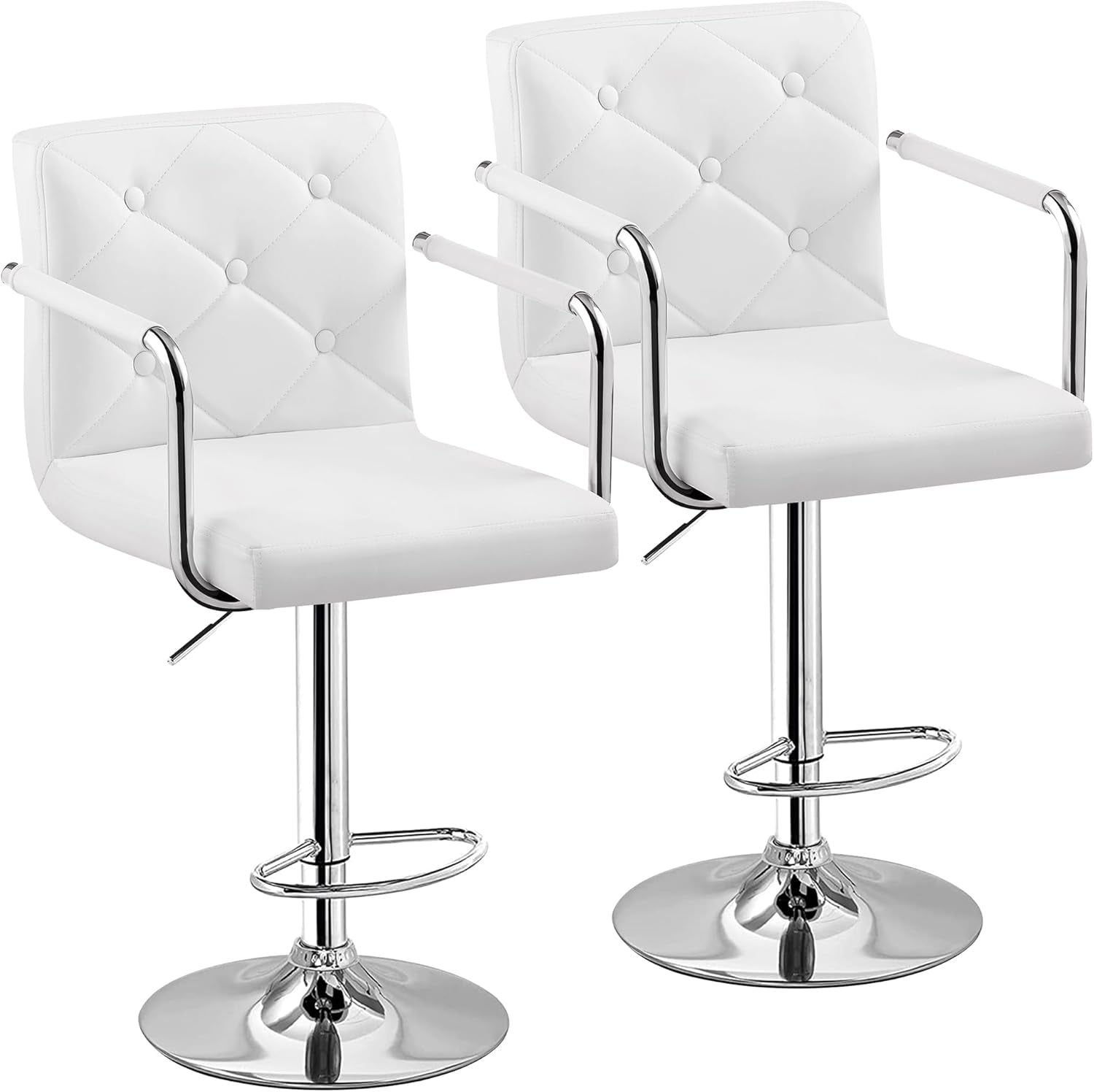 Adjustable Swivel Bar Stools Set of Two White