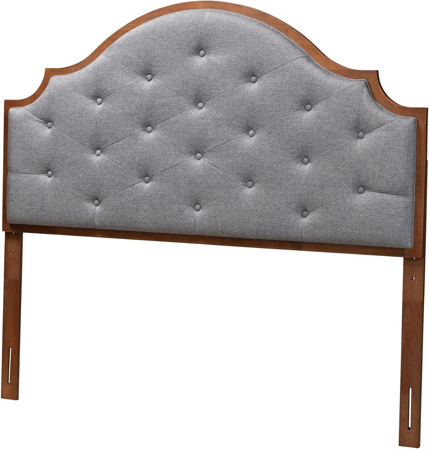 Classic King Headboard Grey Fabric Walnut Brown Finish