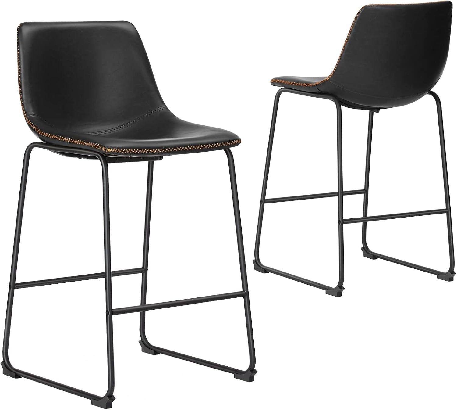 Industrial Faux Leather Bar Stools Set of Two