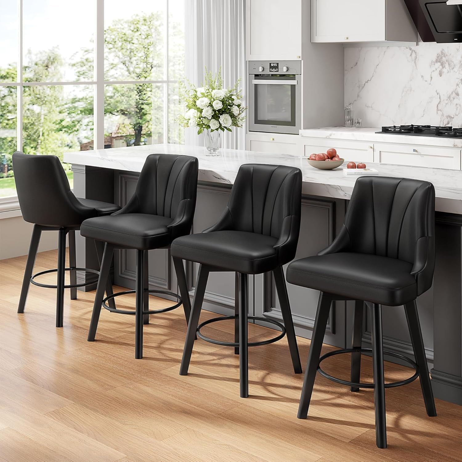 Upholstered Swivel Bar Stool Set of Four Chairs