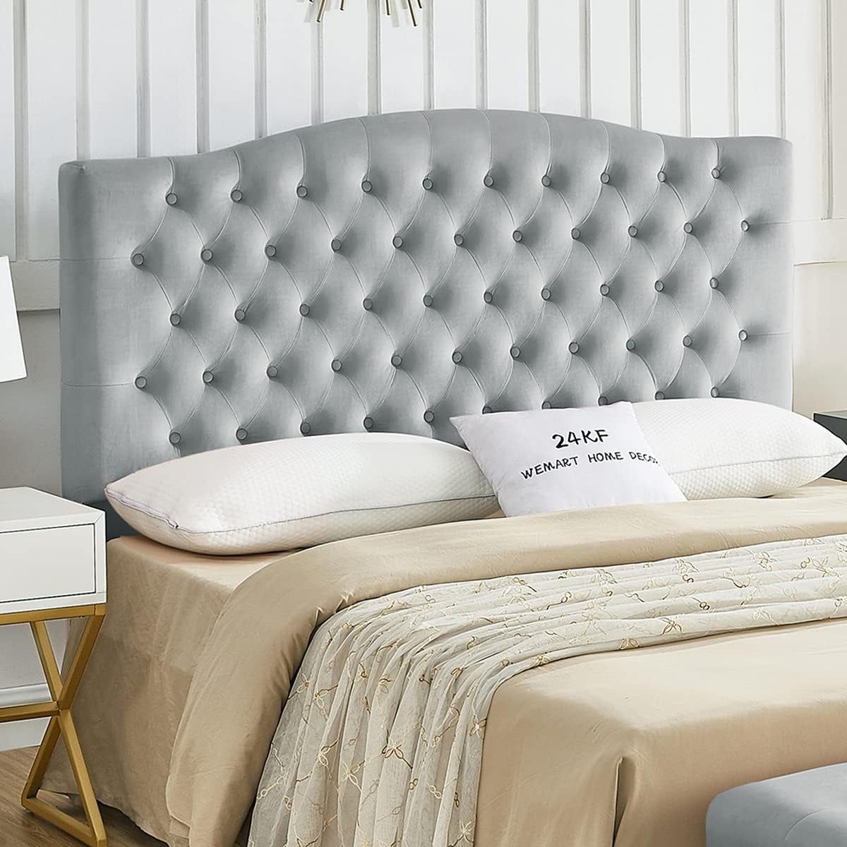 Elegant Velvet Tufted Button Headboard for Queen Beds