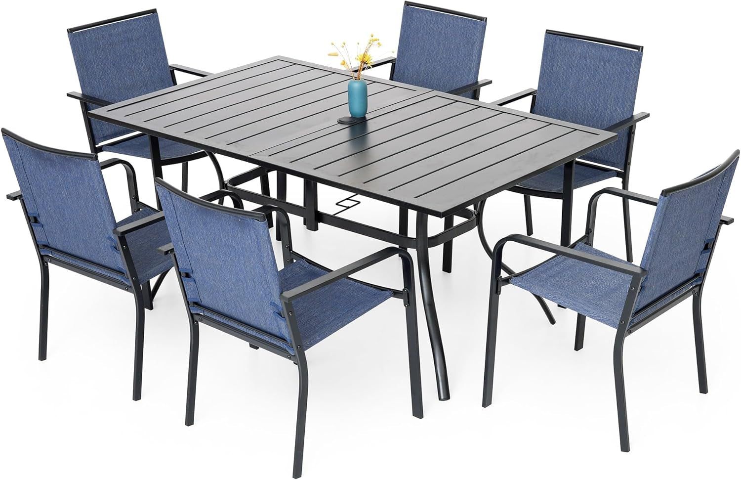7 Piece Outdoor Dining Set with Stackable Chairs