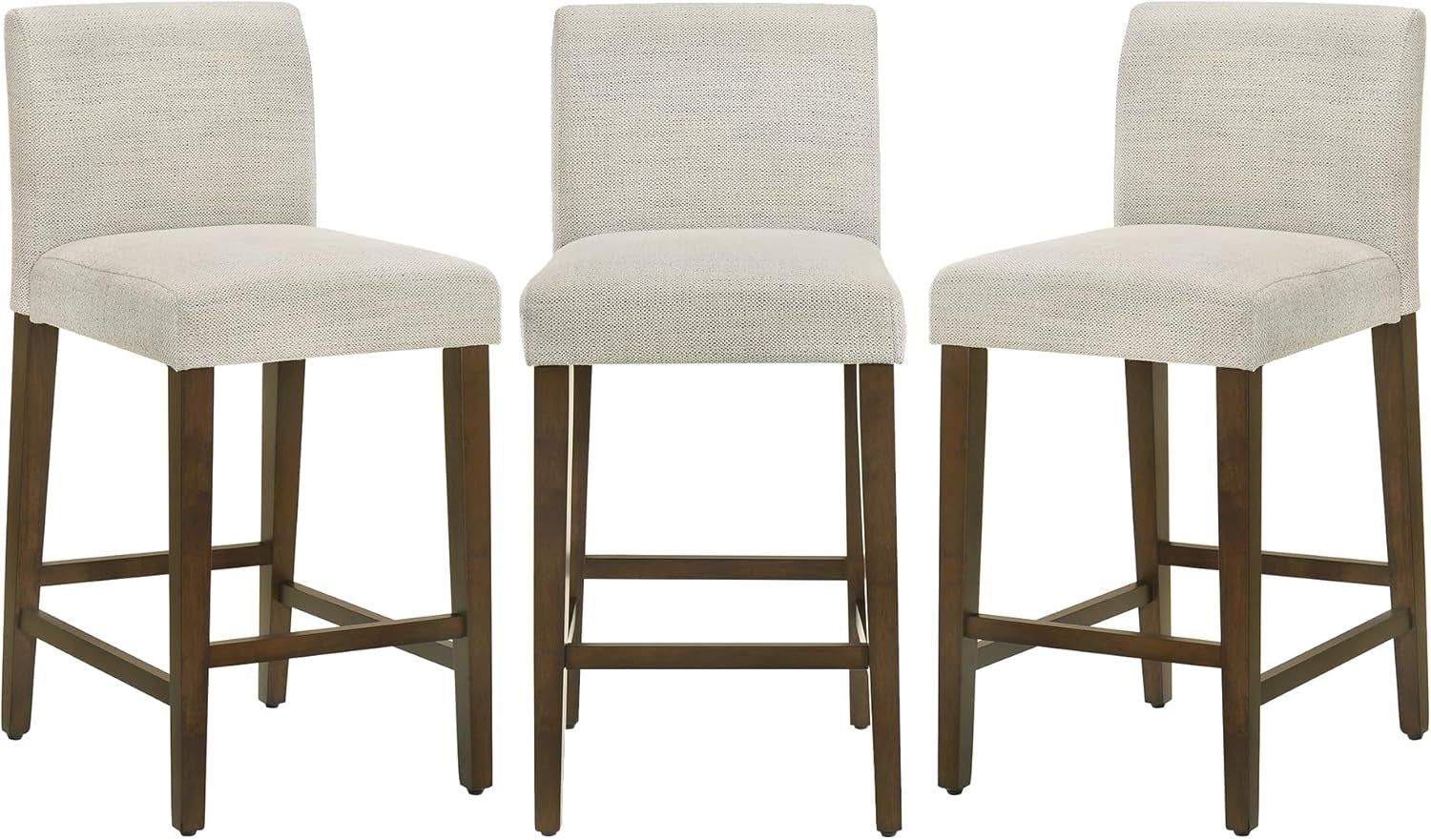 Ivory Upholstered Counter Height Bar Stools Set of Three