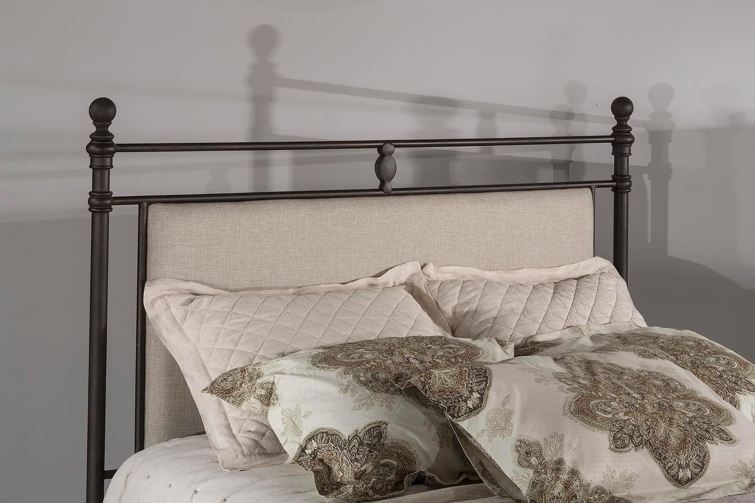 Rustic Brown King Headboard With Upholstered Stone Panel