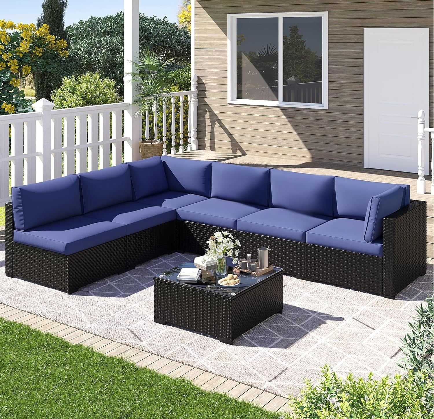 Stylish Seven Piece Outdoor Patio Furniture Seating Set