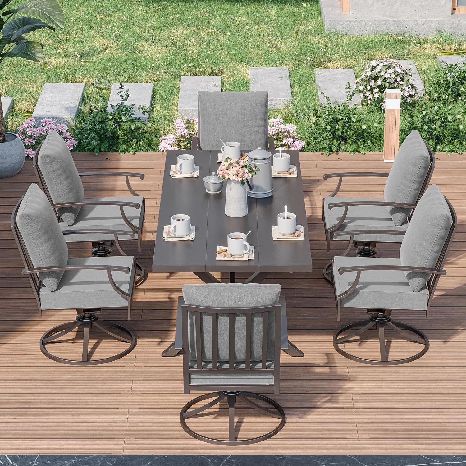 Seven Piece Outdoor Dining Set with Swivel Chairs