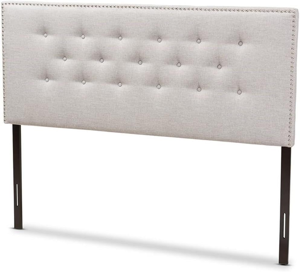 Elegant Tufted King Headboard in Grayish Beige Fabric