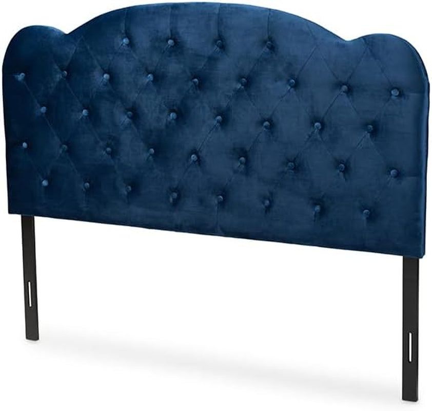 Navy Blue Velvet Upholstered Queen Size Headboard Modern Design