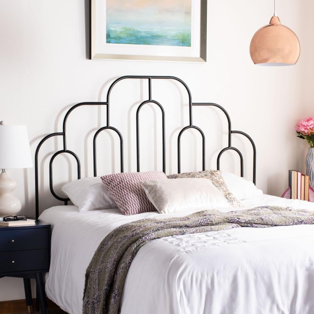 Retro Black Metal Headboard with Curved Design for Full Bed