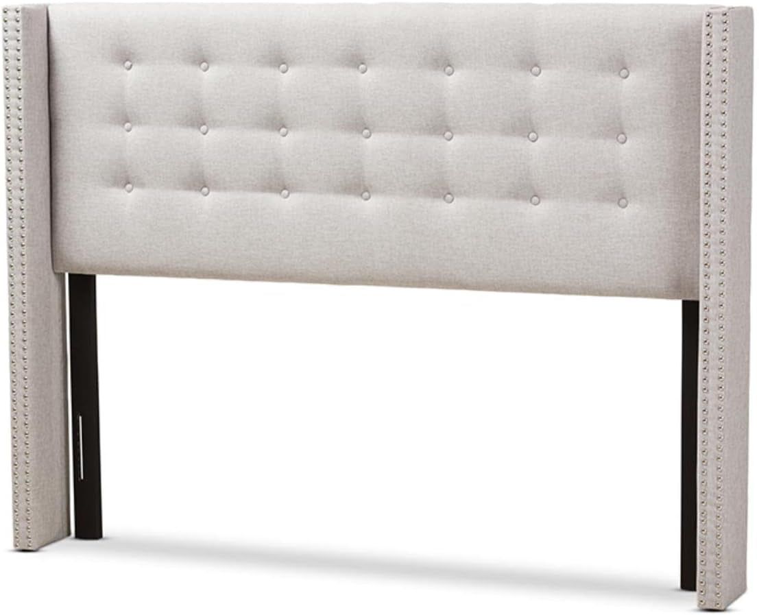 Modern Greyish Beige Winged Tufted Fabric Queen Headboard