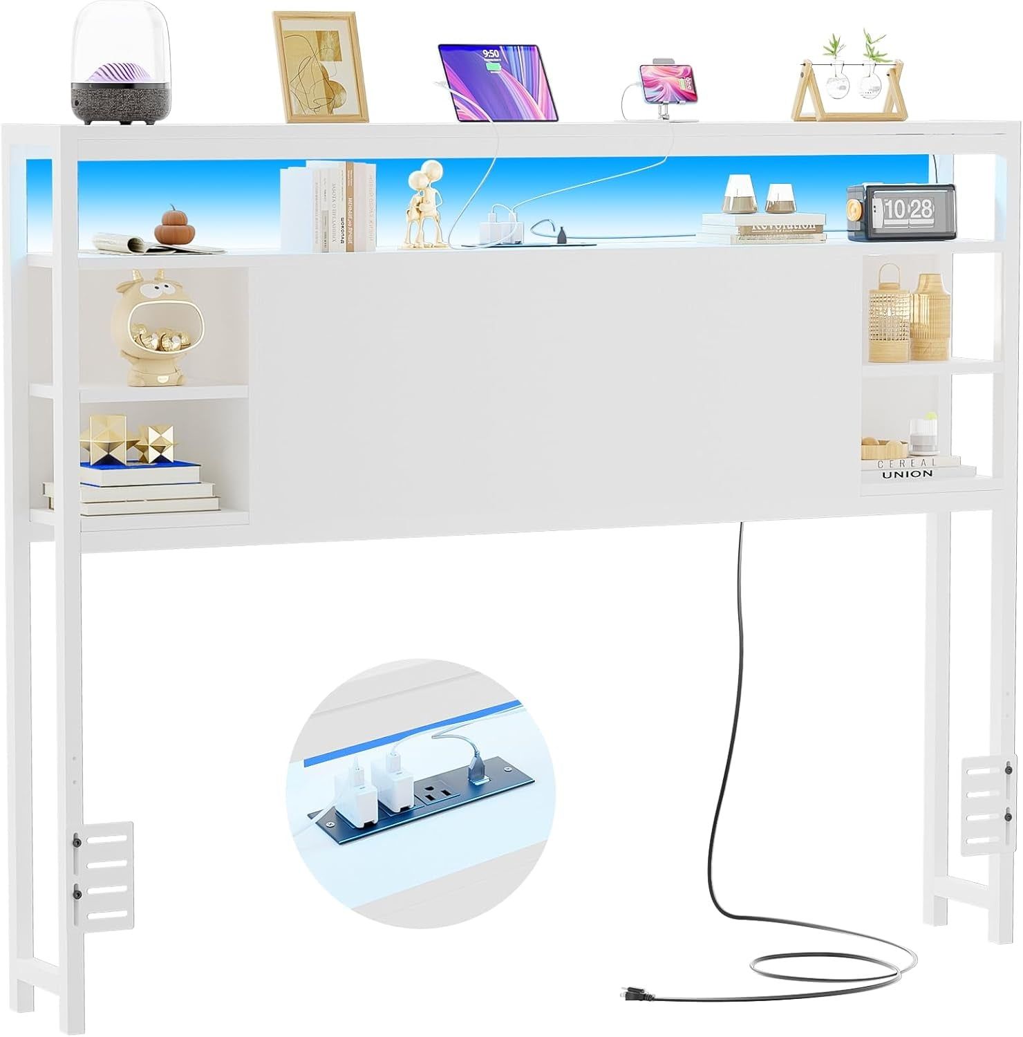 Full Size Headboard With Storage RGB LED Lighting