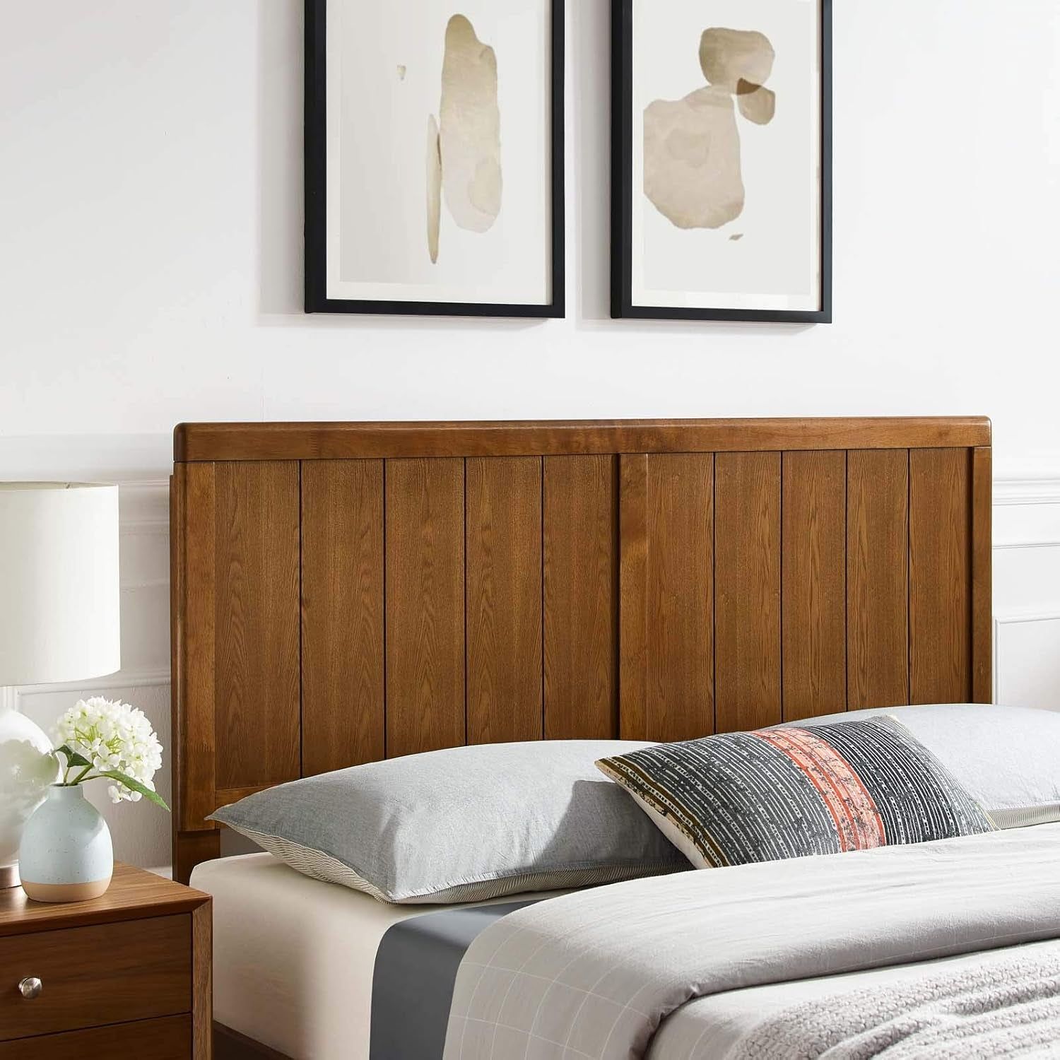 Mid-Century Walnut King Headboard With Contemporary Design