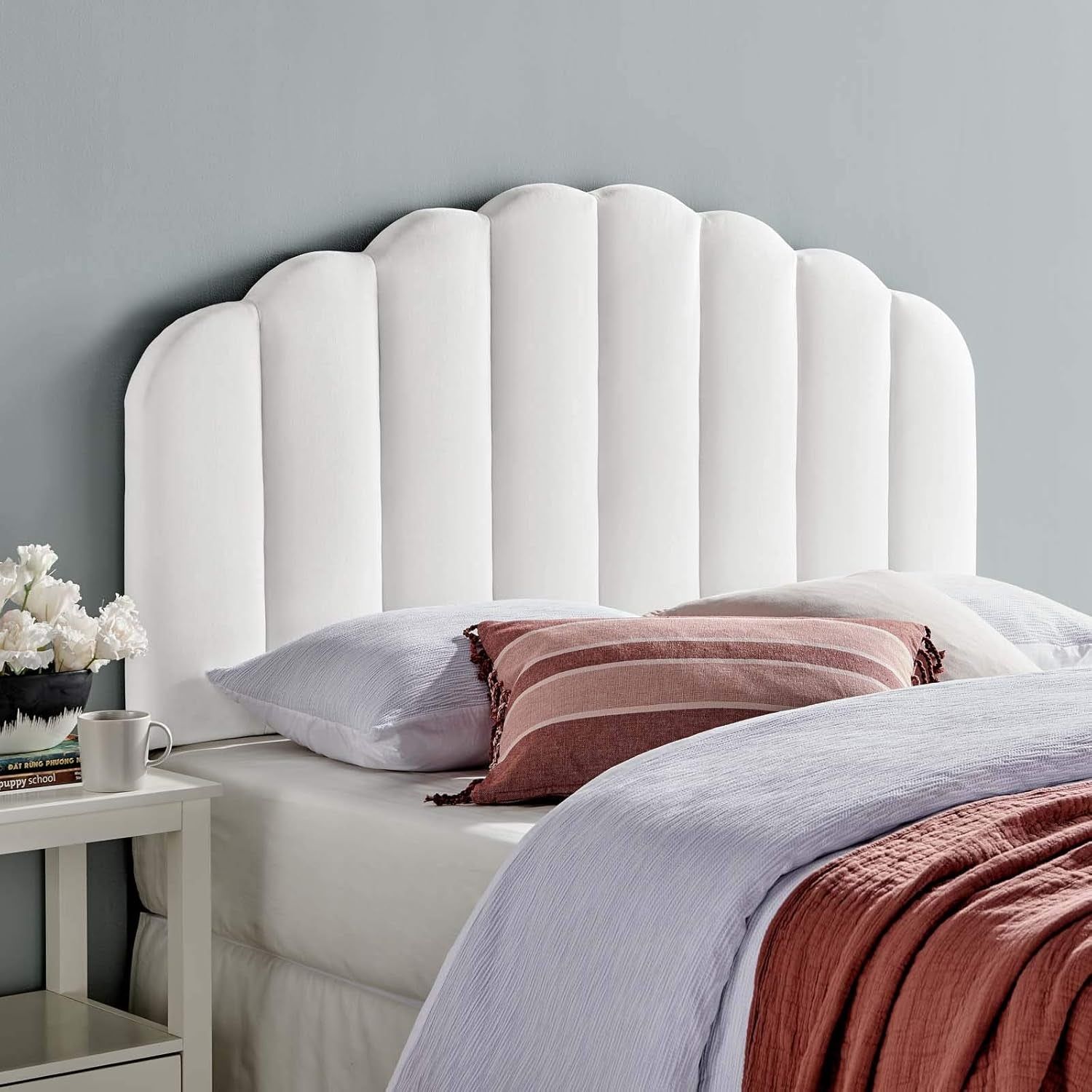 Channel Tufted Velvet Upholstered Full Queen Headboard