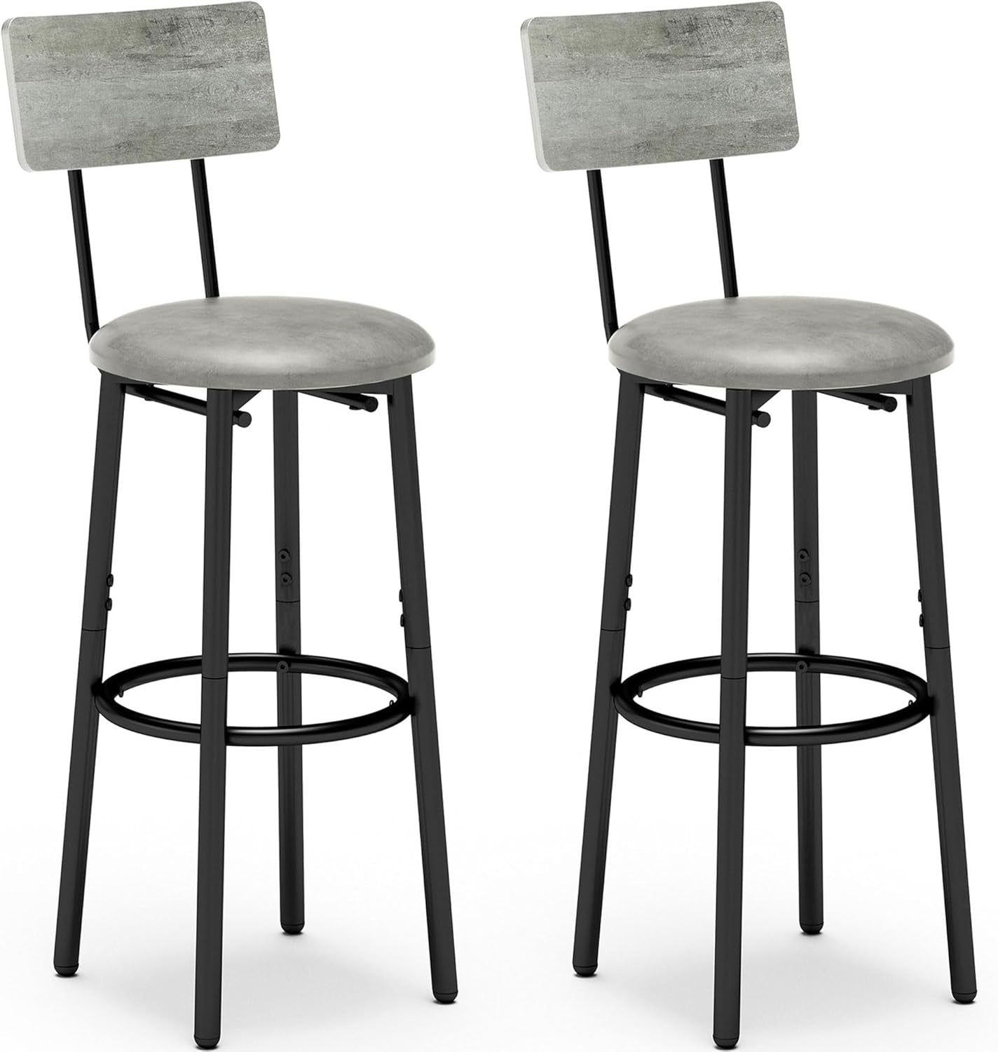 Ergonomic Gray and Black Bar Stools with Backrest
