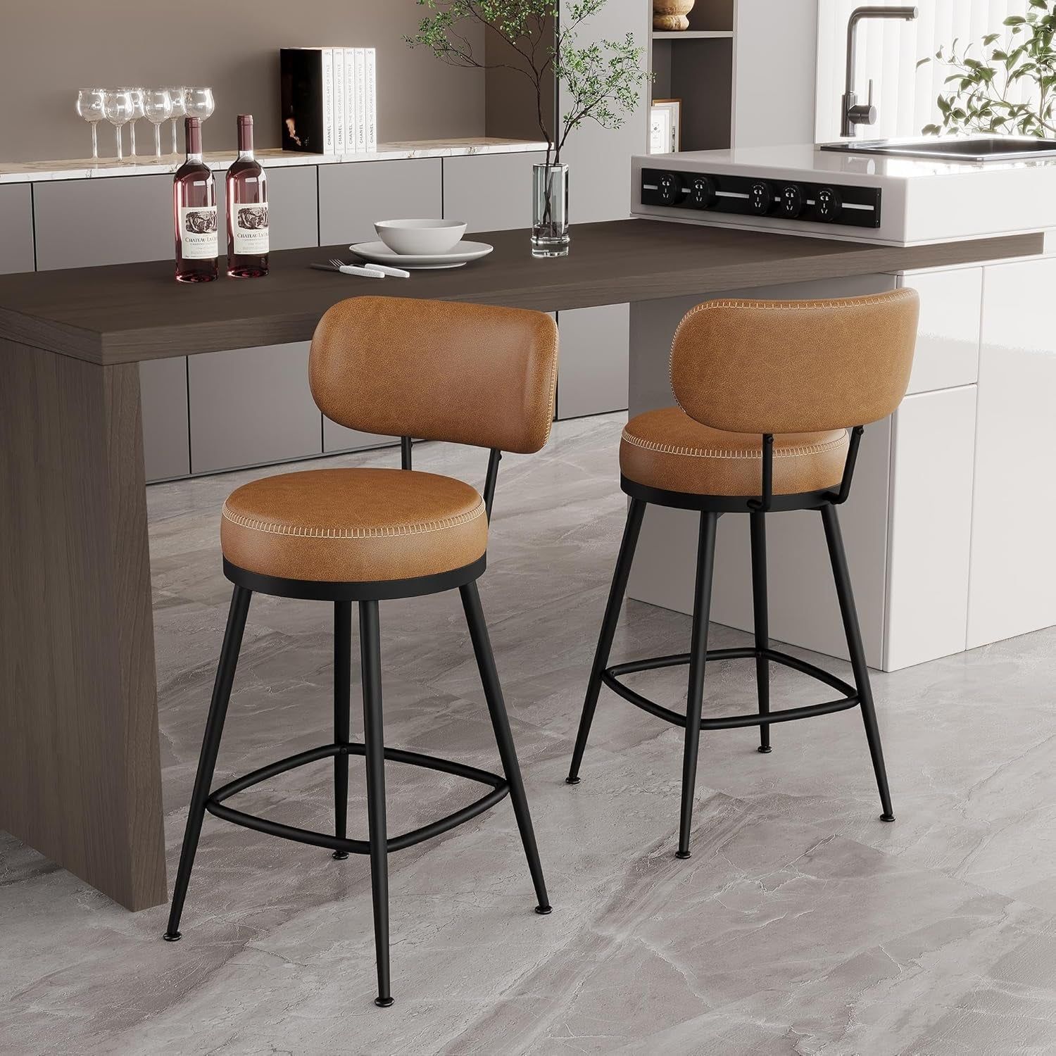 Stylish Swivel Counter Height Bar Stools Set of Two