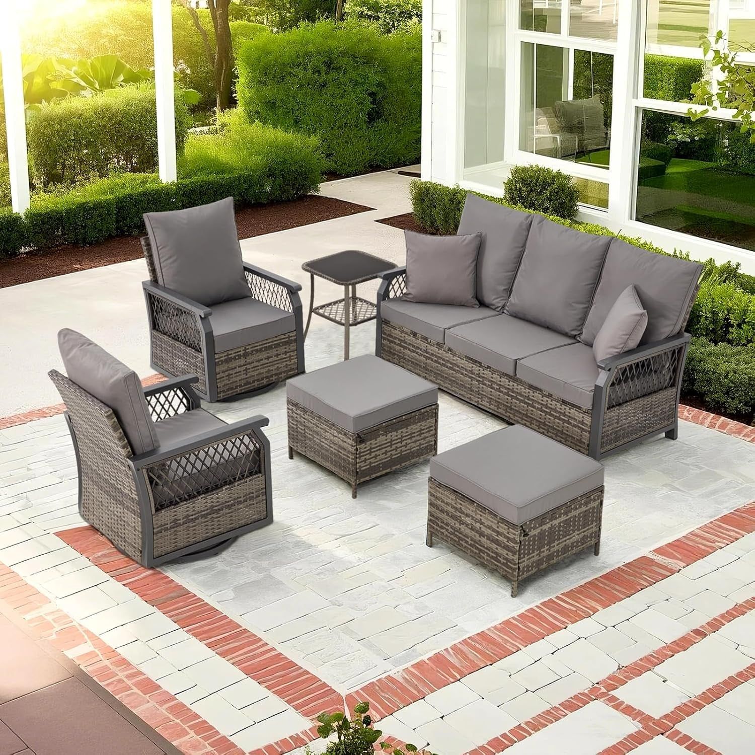 Stylish Six Piece Patio Furniture Set with Rocking Chairs
