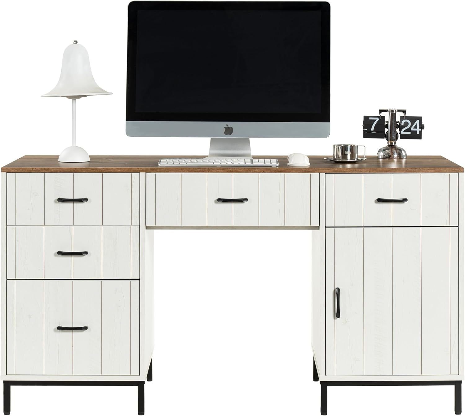 Modern 55 Inch Executive Desk with Charging Station