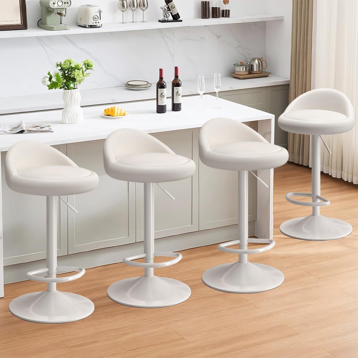 Bar Stools Set of 4, PU Leather Swivel Adjustable Bar Chairs with Low Back,Upholstered Counter Height Barstools for Kitchen Island, Dining Room