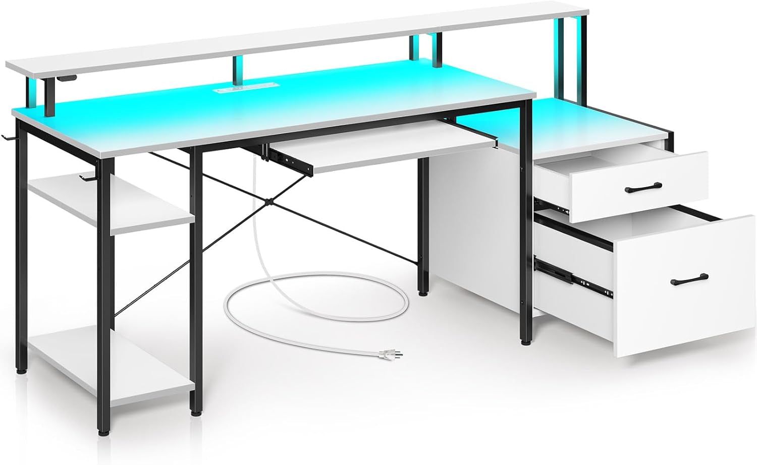 Spacious Computer Desk with LED Light and Storage