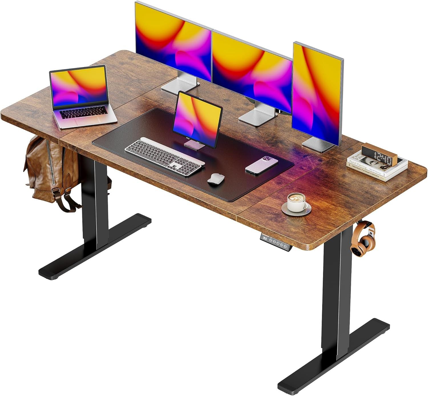 Large Electric Standing Desk Adjustable Height with Hooks