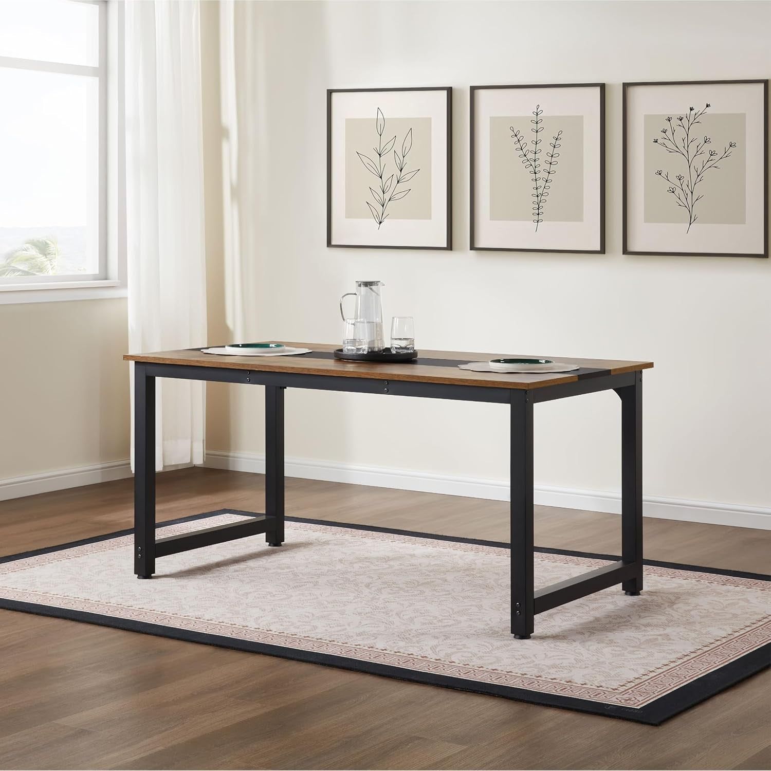 59.8&#39;&#39; Large Computer Desk for Home Office, Gaming, Writing, Study – Modern Wooden Surface with Metal Frame, Rustic Black