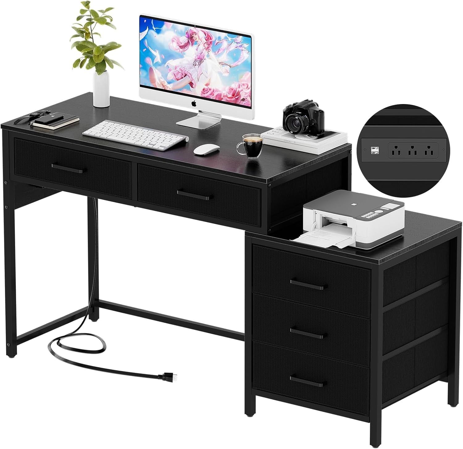 Reversible Computer Desk With Drawers And USB Ports