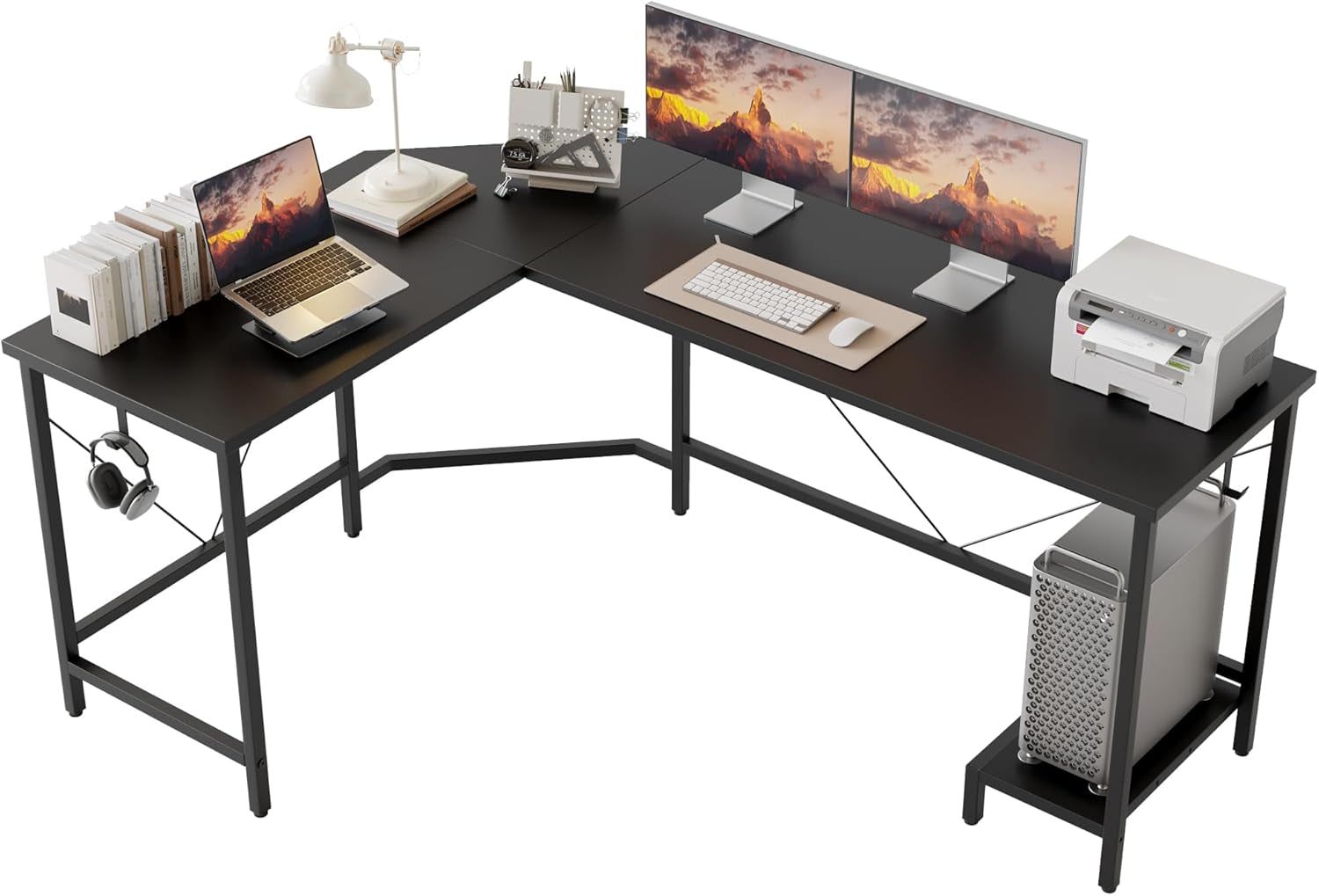 Modern L-Shaped Computer Desk, 66&quot; Corner Home Office Desk with Storage Shelves, Large Corner Gaming Desk with CPU Stand, Spacious Workstation for Gaming &amp; Work, Black
