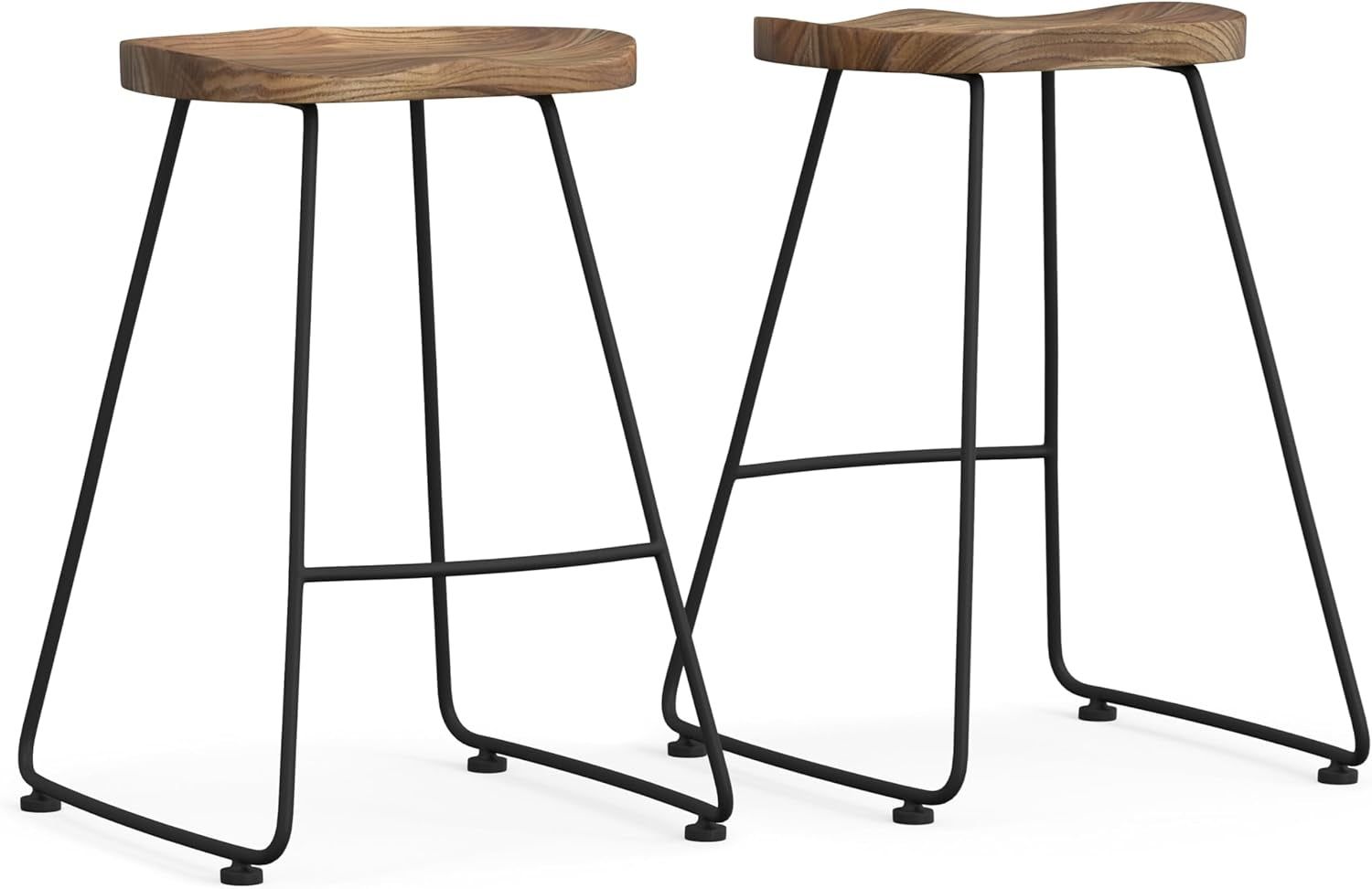Amberly Rustic Metal 24 Inch Saddle Counter Height Stool (Set of 2) in Natural/Black, for the Dining Room and Kitchen