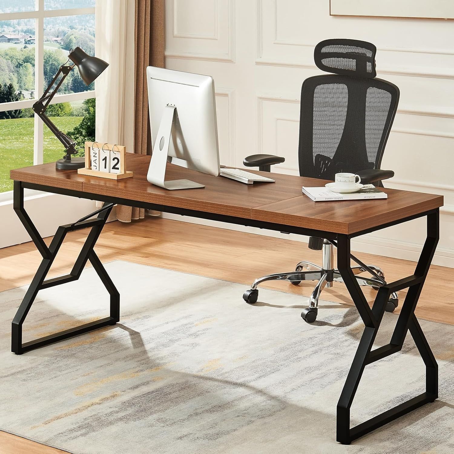 Large 63 Inch Rustic Executive Desk for Home Office