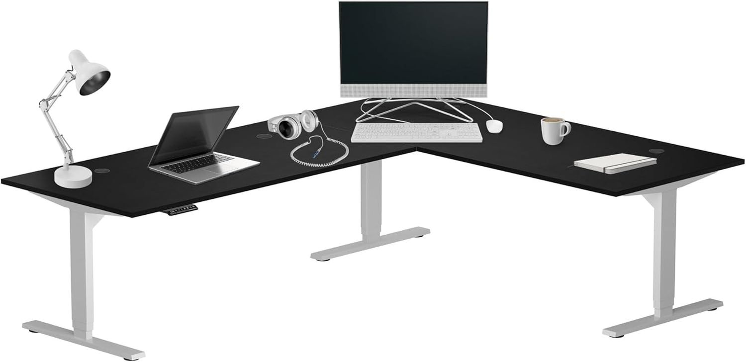 Height Adjustable L Shaped Standing Desk With Spacious Surface
